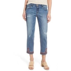 Democracy Embroidered Cropped Slim Straight Flood Jeans